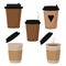 Set of coffee cardboard cups in a flat style isolated on a white backgroun d