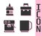Set Coffee cup, Glue, Coffee machine and Briefcase icon. Vector