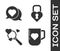 Set Coffee cup and heart, Heart in speech bubble, Search heart and love and Castle in the shape of a heart icon. Vector