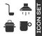 Set Coffee cup, Kitchen ladle, Cooking pot and Kitchen extractor fan icon. Vector