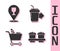 Set Coffee cup to go, Alcohol or beer bar location, Shopping cart and food and Coffee cup to go icon. Vector