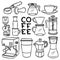 Set Coffee Makers Tools Element Drawn Doodle
