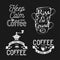 Set of coffee related typography. Quotes about coffee. Vintage vector illustrations.