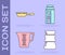 Set Coffee turk, Frying pan, Measuring cup and Paper package for milk icon. Vector