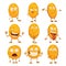 Set of coins with emotions. Icon for the game apps interface. Cartoon image of funny golden coins with arms and legs