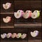 Set Colage Wooden Toy Birds Decoration Rough Background