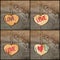 Set Collage Valentines Love message wooden heart signs on rough