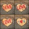 Set Collage Valentines Love message wooden heart signs on rough