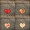 Set Collage Valentines Love message wooden heart signs on rough