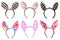 Set collection of Colourful dot stripes pattern bunny rabbit hare ears headband headgear on transparent background cutout, PNG