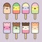 Set collection of cute kawaii ice cream bars.