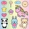 Set collection of cute kawaii style labels.