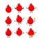 Set of collection funny cartoon cute happy blood drop, World Blood Donor Day, healthy concept, icon comic character Vector flat