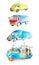 Set collection of lorries for logistic purposes. Cargo ship, tractor, medium truck and van truck. On a white background isolated