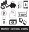 Set, collection or pack of Bitcoin crypto currency icon, logo or .