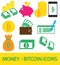 Set, collection or pack of Bitcoin crypto currency icon, logo or .