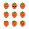 Set, collection, pack of persimmon emoji, vector cartoon style icons of orange persimmons characters