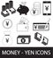 Set, collection or pack of Yen, Yuan or Renminbi currency icon or logo.