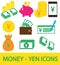 Set, collection or pack of Yen, Yuan or Renminbi currency icon or logo.