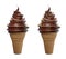 Set of collection soft serve ice cream of chocolate ice cream covered with colorful sprinkles on a crispy cone for summer isolated