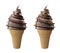 Set of collection soft serve ice cream of chocolate ice cream covered with colorful sprinkles on a crispy cone for summer isolated