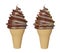 Set of collection soft serve ice cream of chocolate ice cream covered with colorful sprinkles on a crispy cone for summer isolated