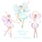 Set, collection of watercolor ballet dancers with butterfly wings illustrations