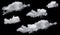 Set collection of white long cumulus clouds isolated on black background