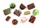 Set of coloful luxury handmade bonbons on white background