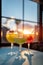 set of color alcohol stylish cocktails in bar or restaurant, green, red, yellow