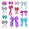 Set of color bows for the design congratulatory cards, gifts, souvenirs. Drawing sketches