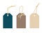 Set of color card labels with linen string knots