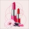 Set of color cosmetics for lips.