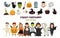 Set of color costumed girls and boys. Halloween color icons set