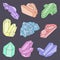 Set of color crystals hand drawn doodle of diamonds, minerals and gems