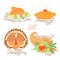 Set of color drawings to Thanksgiving Day. Autumn harvest, Traditional holiday meal