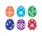 Set of color Easter eggs icons with decoration Slavic patterns Traditional Happy Easter symbol. Vector illustration