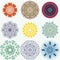 Set of color ethnic ornamental floral patterns. Hand drawn mandalas. Orient traditional background. Lace circular ornaments.