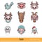 Set of Color Farm Animals Outline Web Icons