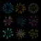 Set of color fireworks design elements. Festive vector element for design and icons for badges, logos, labels, websites