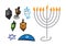 Set of color Hanukkah Jewish holiday Hand drawn symbols