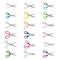 Set of color icons of scissors, vector illustration