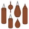 Set of color illustrations with a brown punching bag, boxing pears. Isolated vector objects.