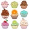 Set of color illustrations cupcakes. Isolated objects. EPS10