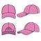 Set of color illustrations with a pink baseball cap. Isolated vector objects.