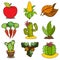 Set of color illustrations on the theme of farming. Apple, corn, carrots, cacti, tobacco, acorns. Vegetables, fruits, plants