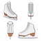 Set of color images with white skates for figure skating. Isolated vector objects.