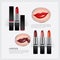 Set of color lipsticks and demonstration with Mouth