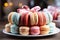 Set of color macaroon cookies. ?olorful almond cookies, french sweet delicacy. Food background. Selective focus.