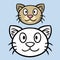 A set of color and sketch pictures, a coloring book. Cute light beige cat, cartoon vector